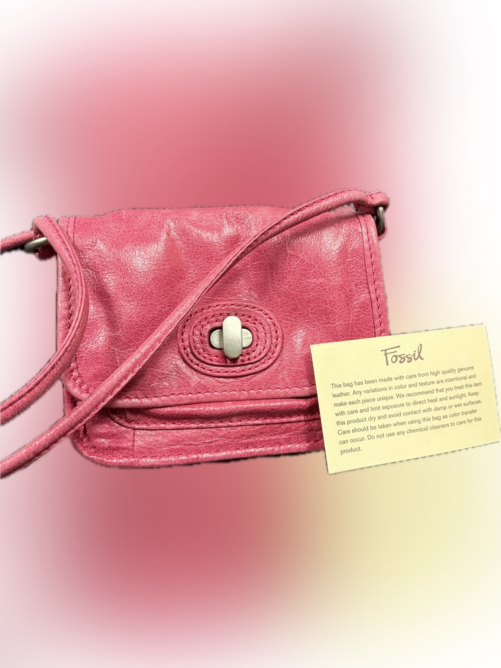 Vintage Fossil Pink Leather Crossbody Bag